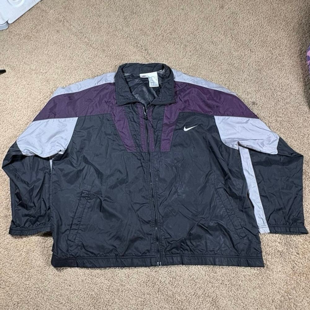 Nike Vintage Windbreaker Jacket Size XXL Gray Purple 90s Colorblock Swoosh Logo